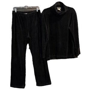Jones New York Sport XL Black Velour Pullover TurtleneckTop Elastic Waist Pants